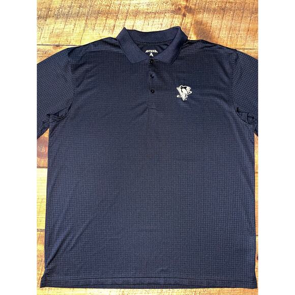 Mens Antigua Pittsburgh Penguins Black Short Sleeve NHL Hockey Polo Shirt XL - Picture 1 of 7